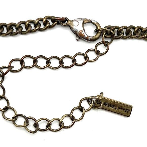 Jewel Mint Signed Antiqued Gold Tone Feather Necklace With Ombre Rhinestones 16” - Picture 12 of 12